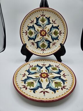 2 Bobby FLAY 8” Plates Sevilla Mediterranean Pattern Salad Colorful
